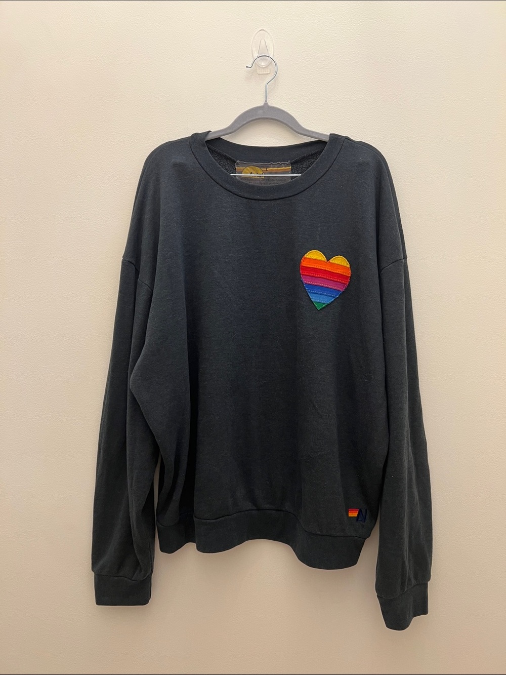AVIATOR NATION RAINBOW HEART STITCH RELAXED CREW SWEATSHIRT